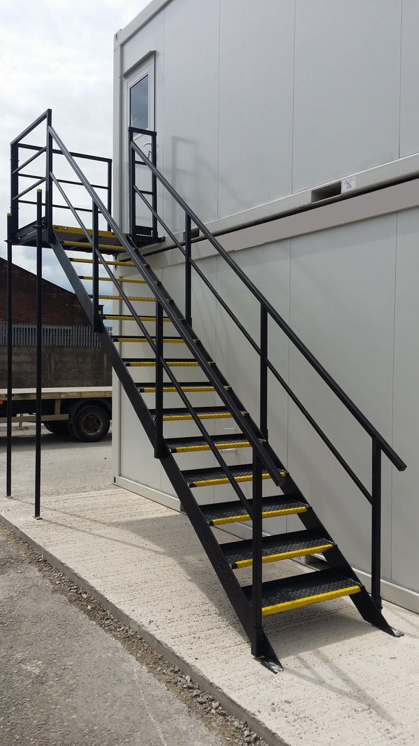 Staircase with Landing for Cabins Stack and Site Set Ups | Brand New |14 Tread Steel Staircase | No S14