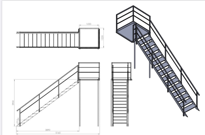 Staircase with Landing for Cabins Stack and Site Set Ups | Brand New |14 Tread Steel Staircase | No S14